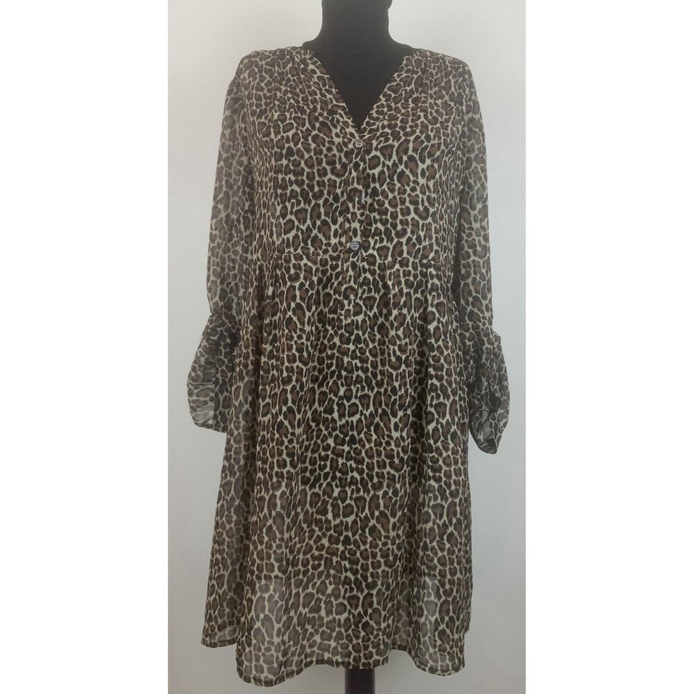 Two by Vince Camuto Women's Animal Print Sheer Dress Empire Waist Size Petite L